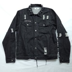 His Glory Alone HGA Men's XL Black Jean Jacket Bring the War Distressed